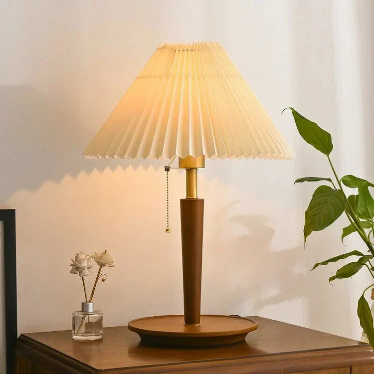 Elegant vintage table lamp made of noble pleated wood