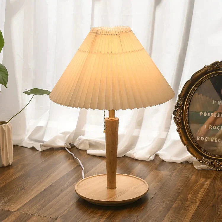 Elegant vintage table lamp made of noble pleated wood