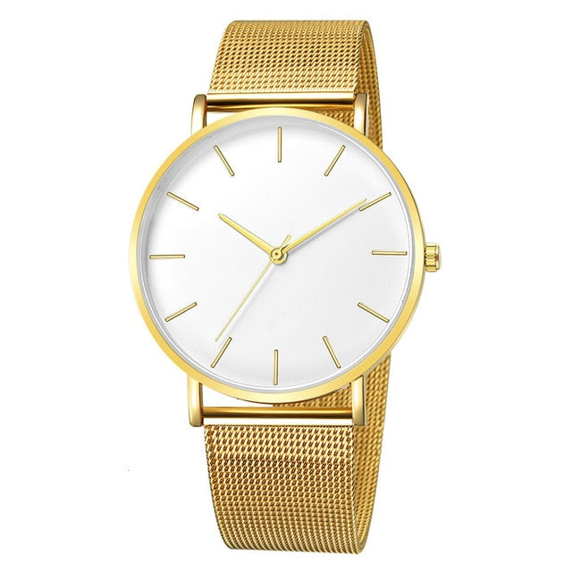 Elegant minimalist stainless steel watch with mesh bracelet