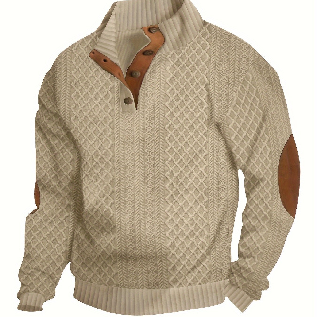 Rainer - Stylish classic knit sweater with button placket and elegant elbow patches