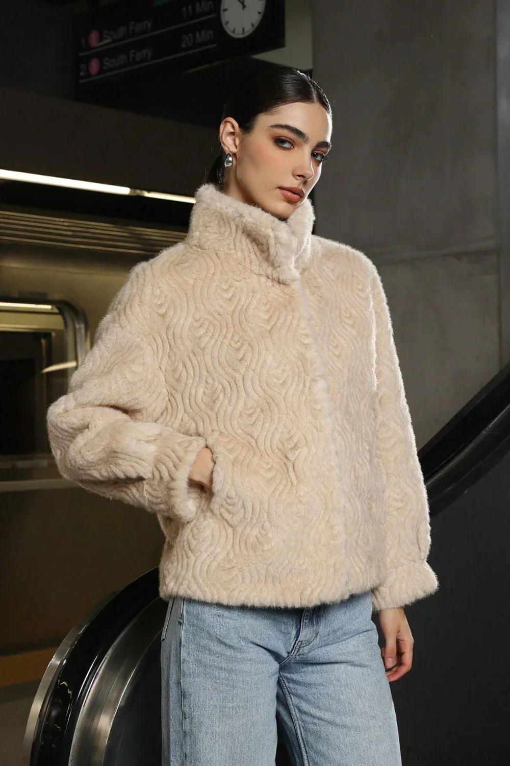 Ribbed Turtleneck Warm Faux Fur Coat for Cozy Style