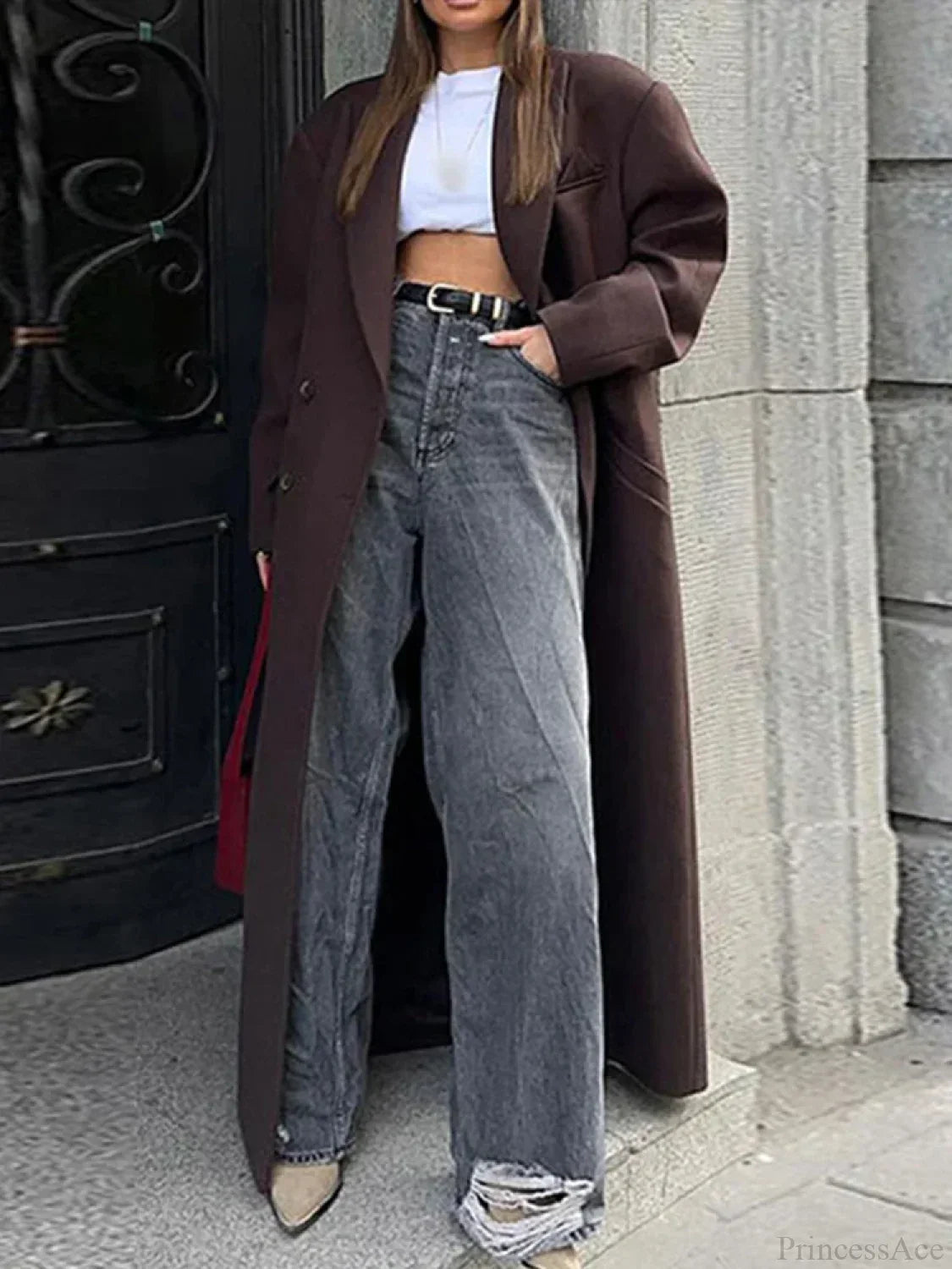 Double-breasted ribbed wool coat