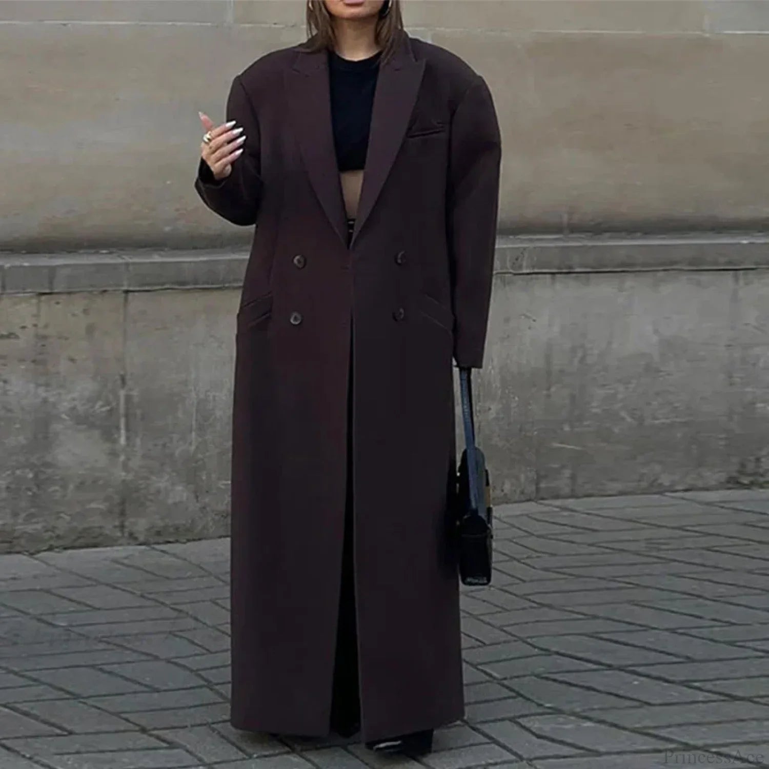 Double-breasted ribbed wool coat