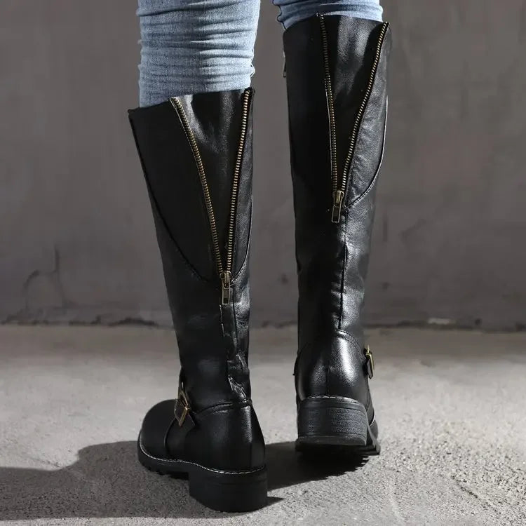 Elegant women's knee-high boots with stylish buckle details