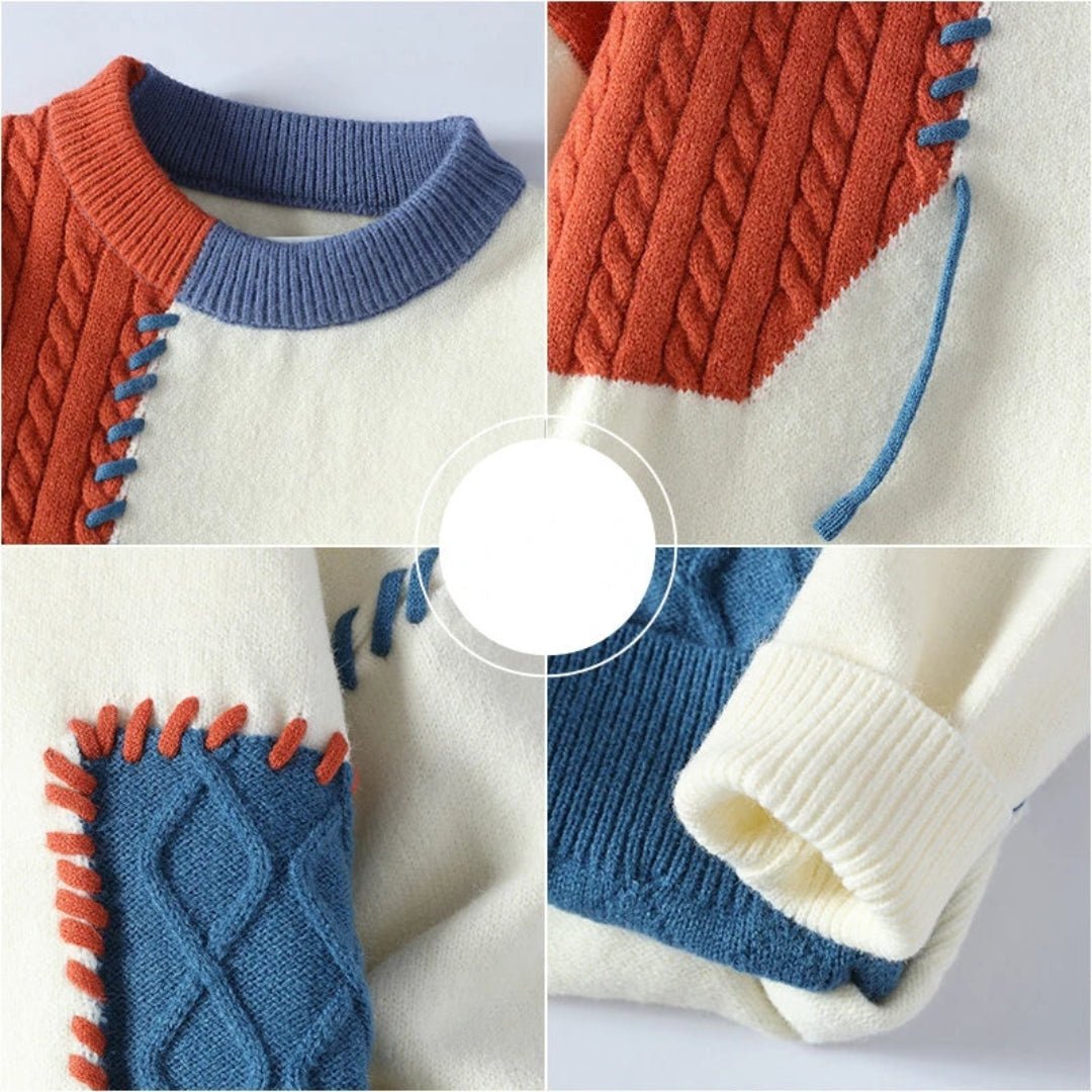 Rudolf - Comfortable and stylish patchwork knitted sweater for cozy moments