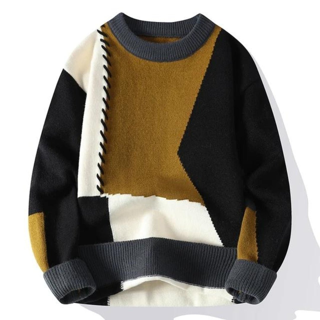 Rudolf - Comfortable and stylish patchwork knitted sweater for cozy moments