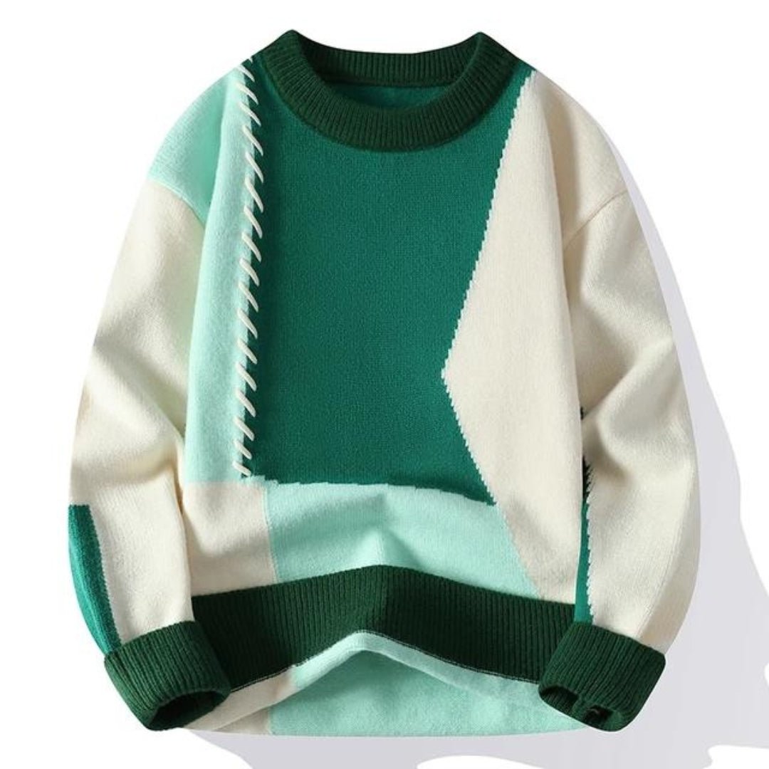 Rudolf - Comfortable and stylish patchwork knitted sweater for cozy moments