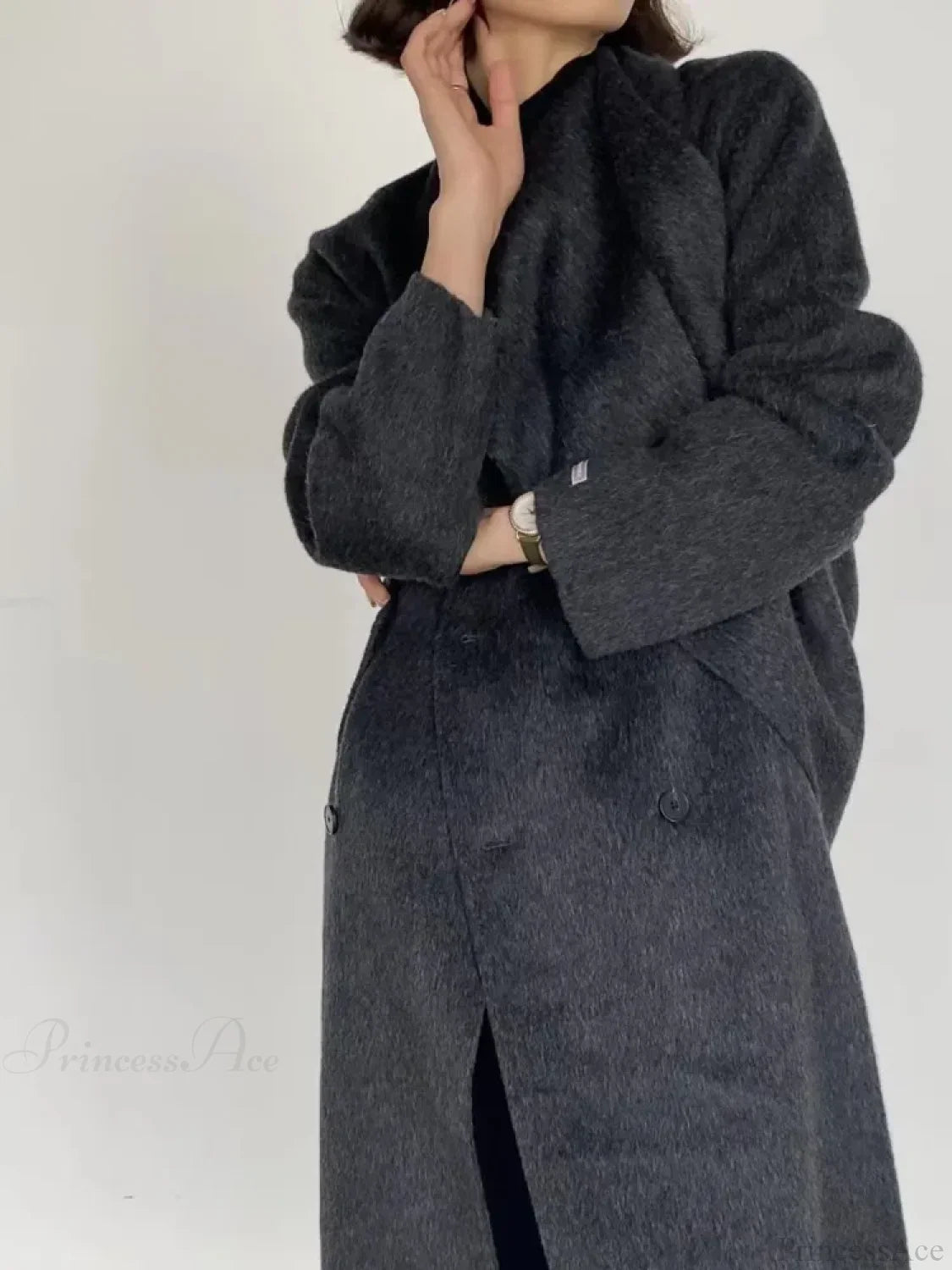 Double-breasted wool coat with scarf collar for a chic and warm style