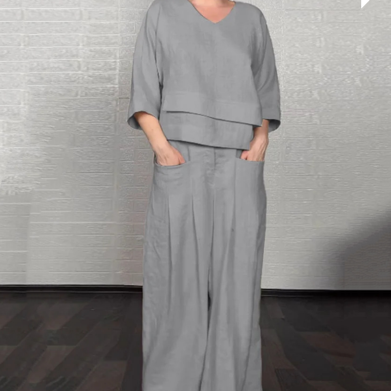 Set of two short-sleeve cotton-linen pieces for an elegant and comfortable style