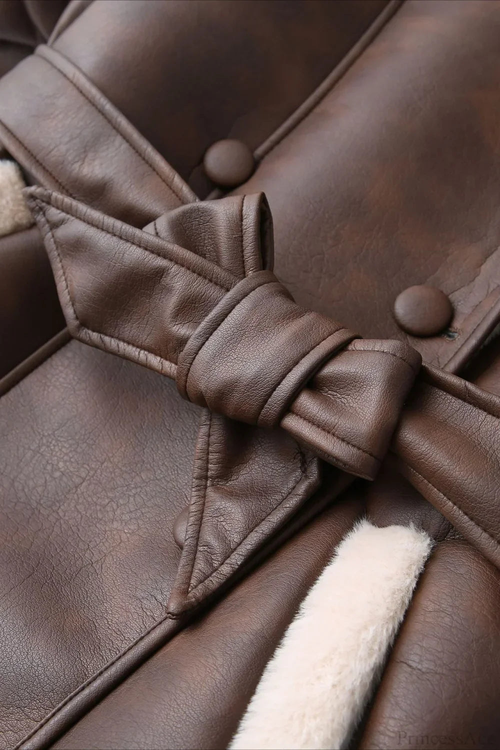 Color Block Faux Leather Jacket with Rotating Belt for an Urban Look