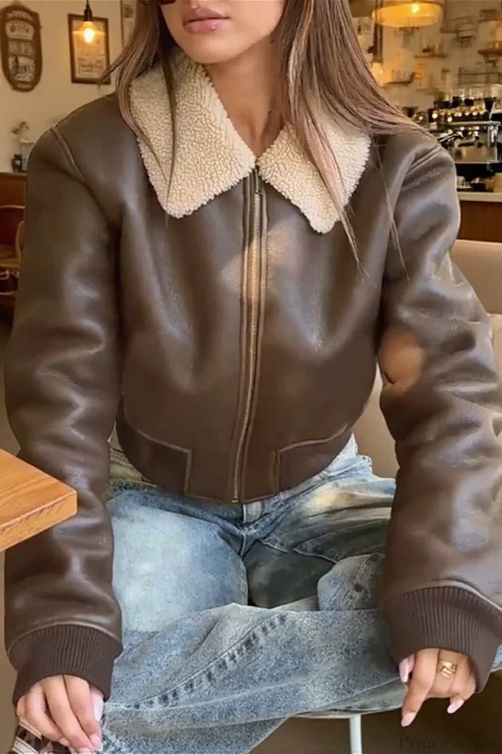 Unique Brown Flannel Vest with PU Panel, Warm and Windproof