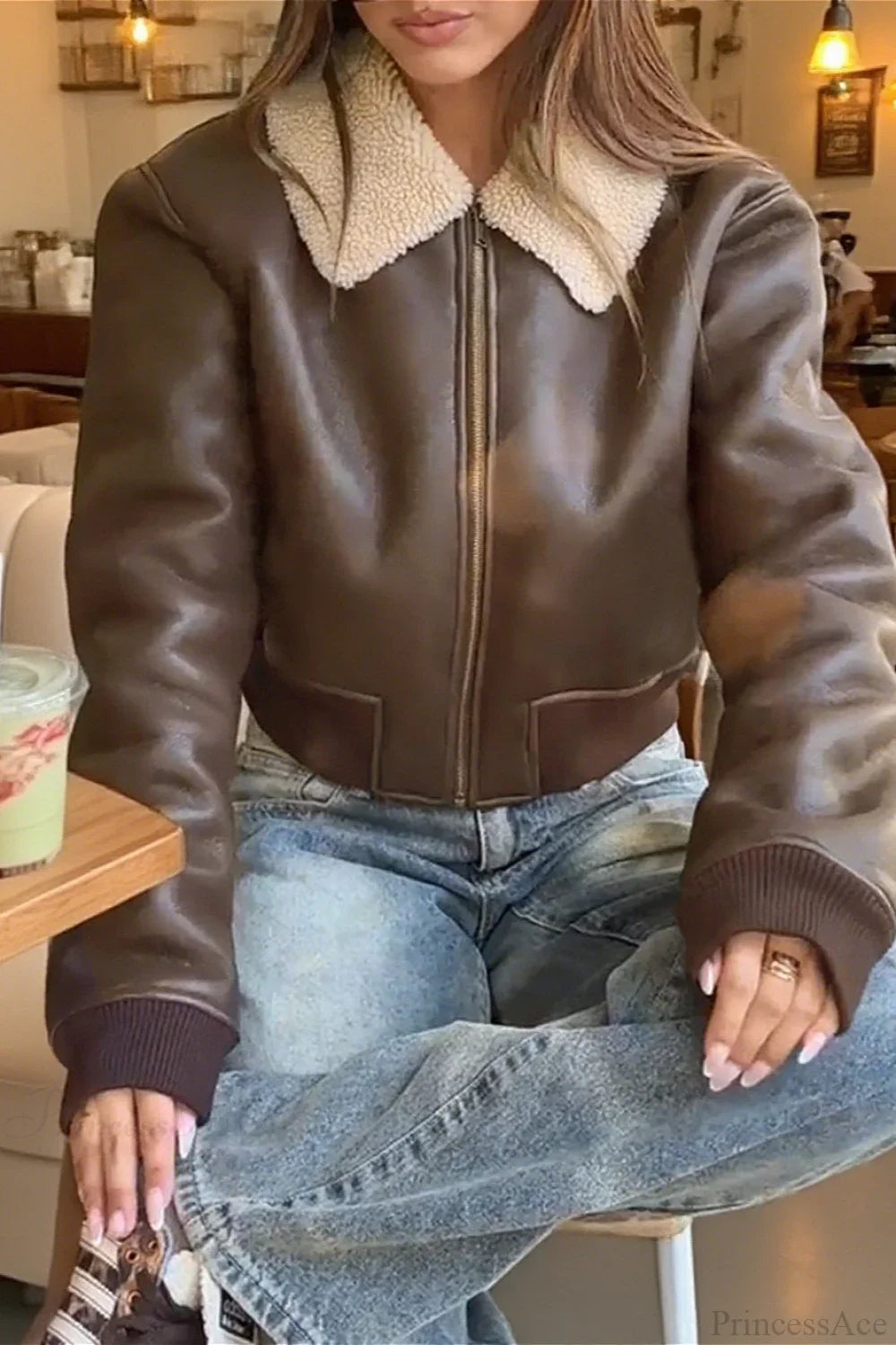 Unique Brown Flannel Vest with PU Panel, Warm and Windproof