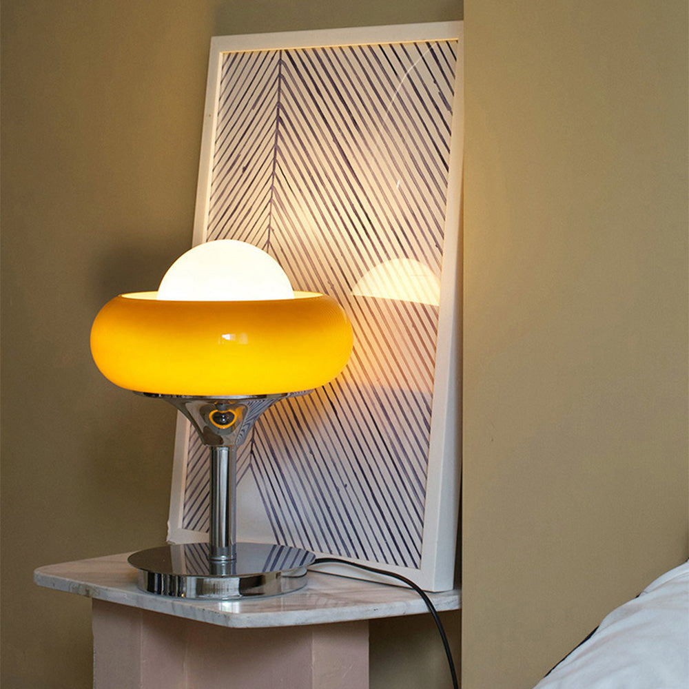 Elegant Vintage Bauhaus Glass Table Lamp in Light Yellow
