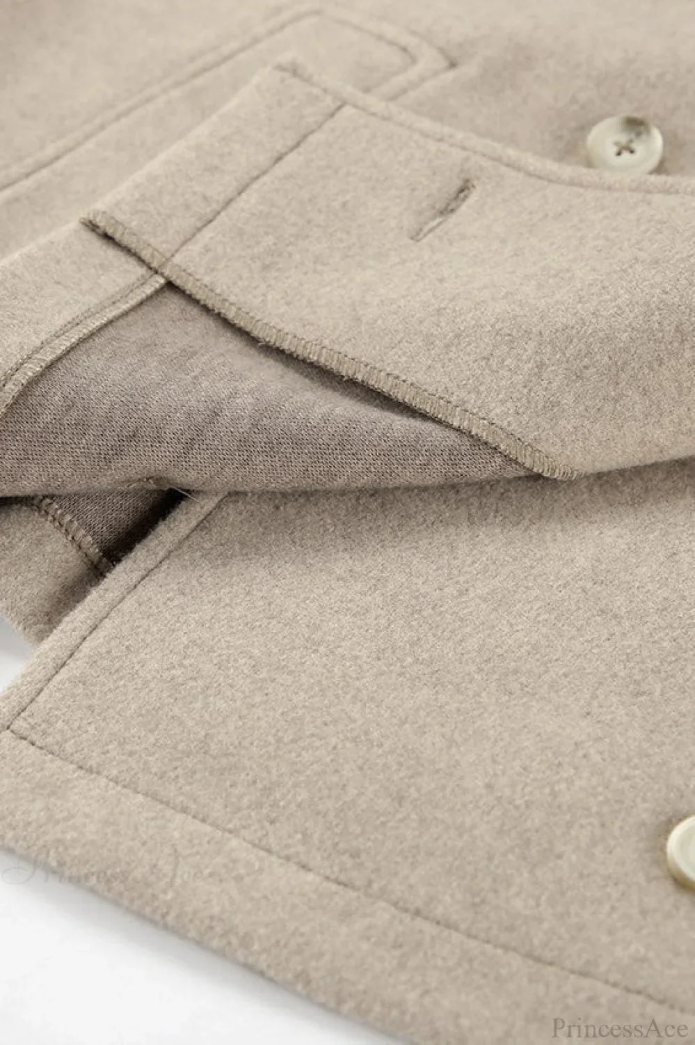 Vintage Wool Blend Coat with Double Button Closure in Khaki and Classic Style