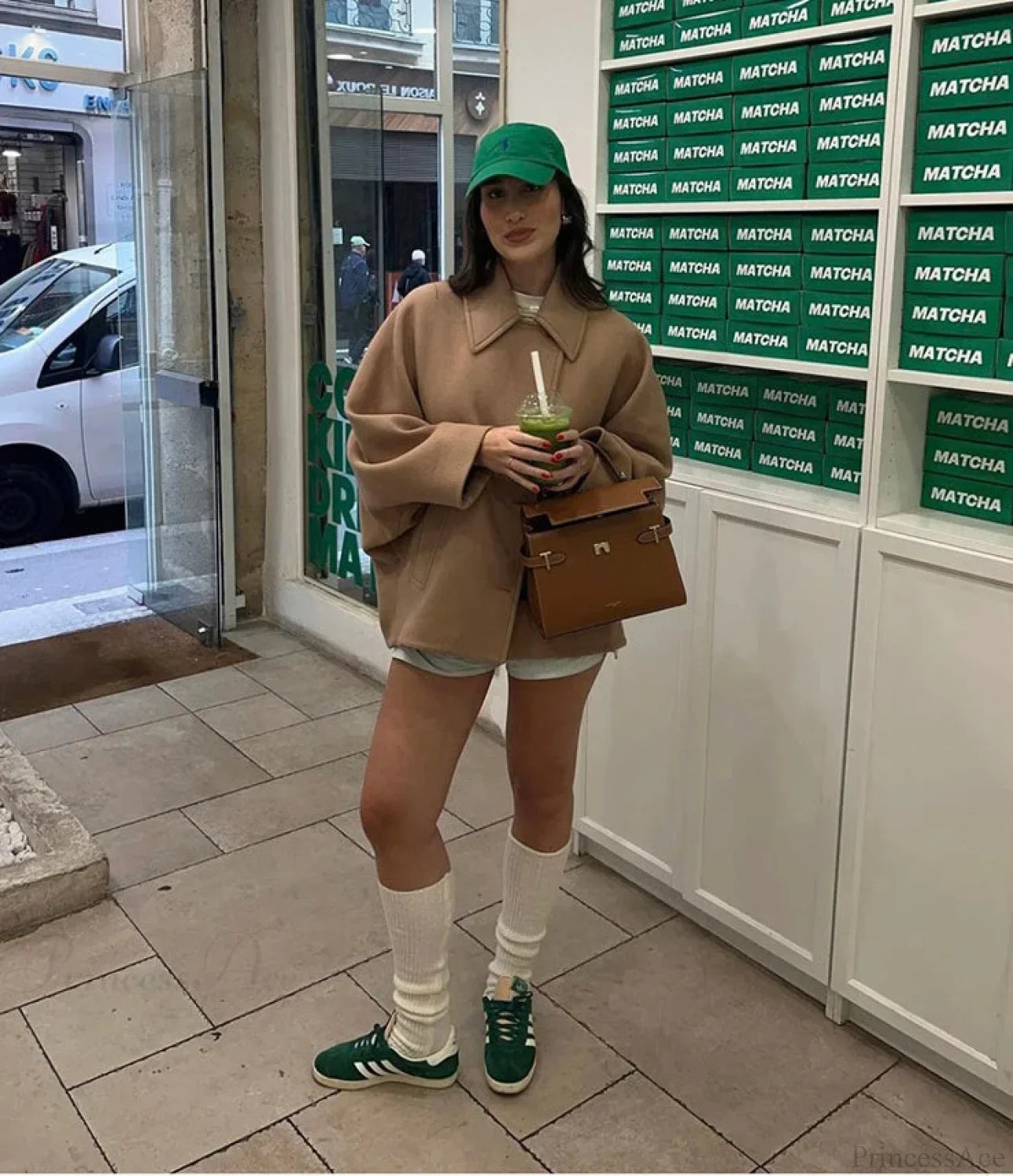 Vintage khaki wool coat with elegant lapels