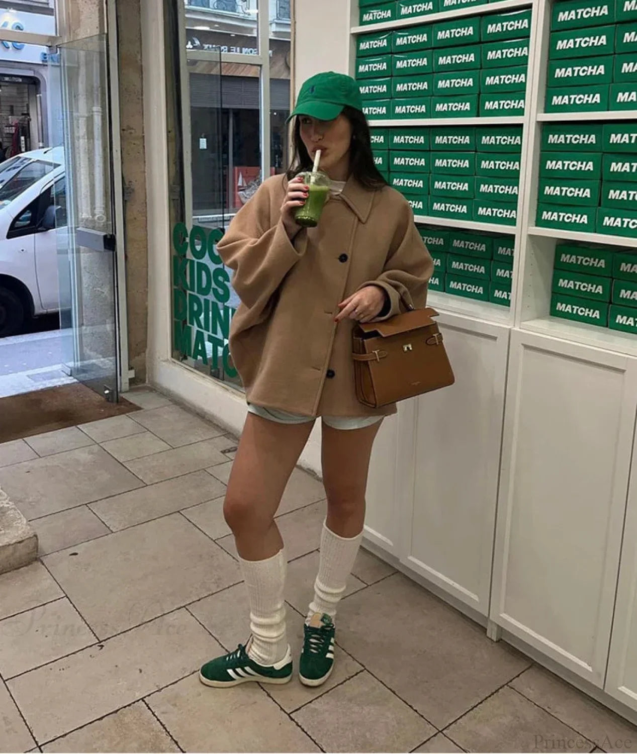 Vintage khaki wool coat with elegant lapels