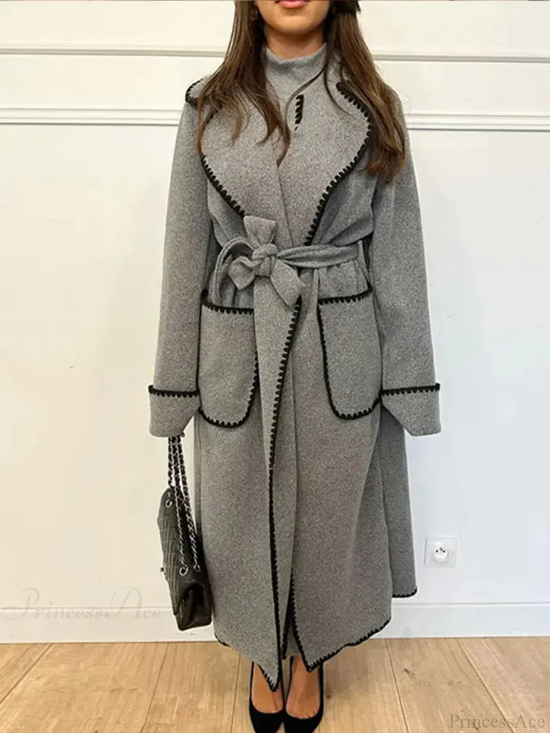 Vintage Patchwork Wool Coat with Belt