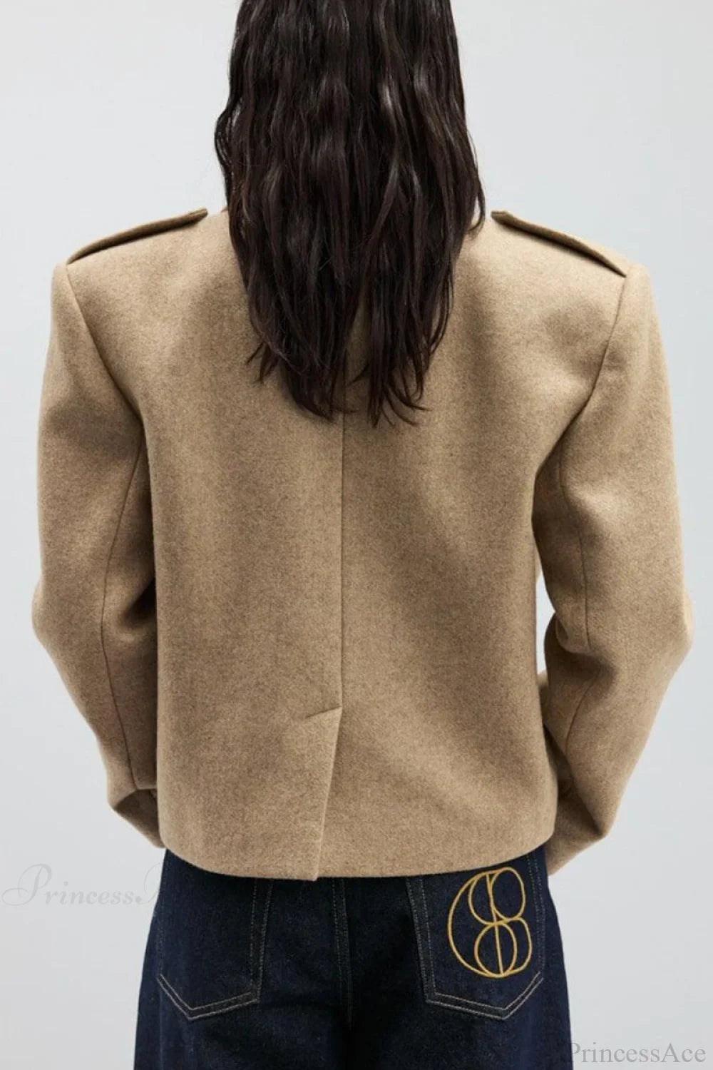 Wool-blend coat with epaulets and slit collar