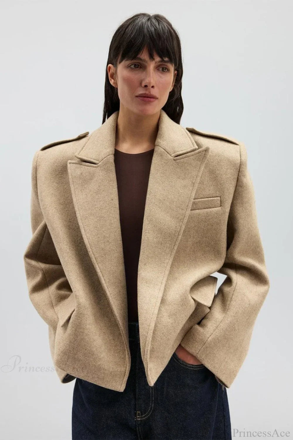 Wool-blend coat with epaulets and slit collar