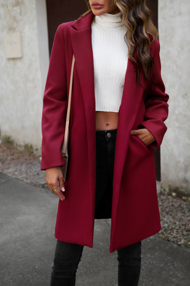Oversized Solid Color Wool Blend Coat
