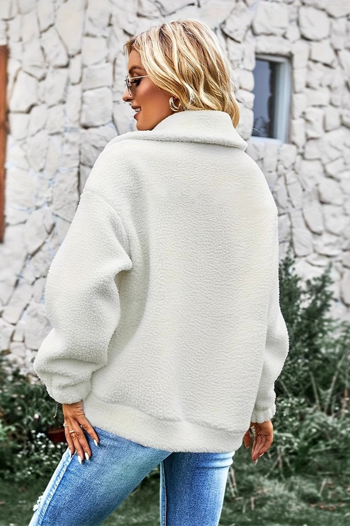 White Wool Coat with Checkered and Color Block Design