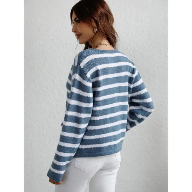 Women's Striped Button-Front Cardigan for Effortless Classic Casual Style