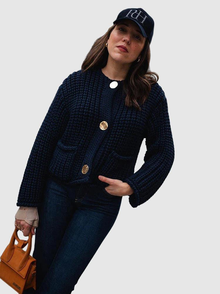 Women's Cozy Chunky-Knit Cardigan with Oversized Buttons