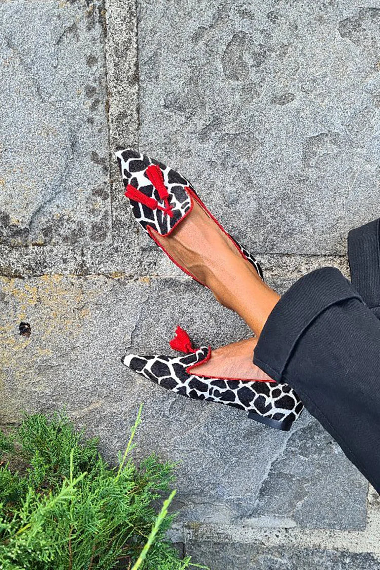 Animal-Print Loafer with Bold Red Fringes