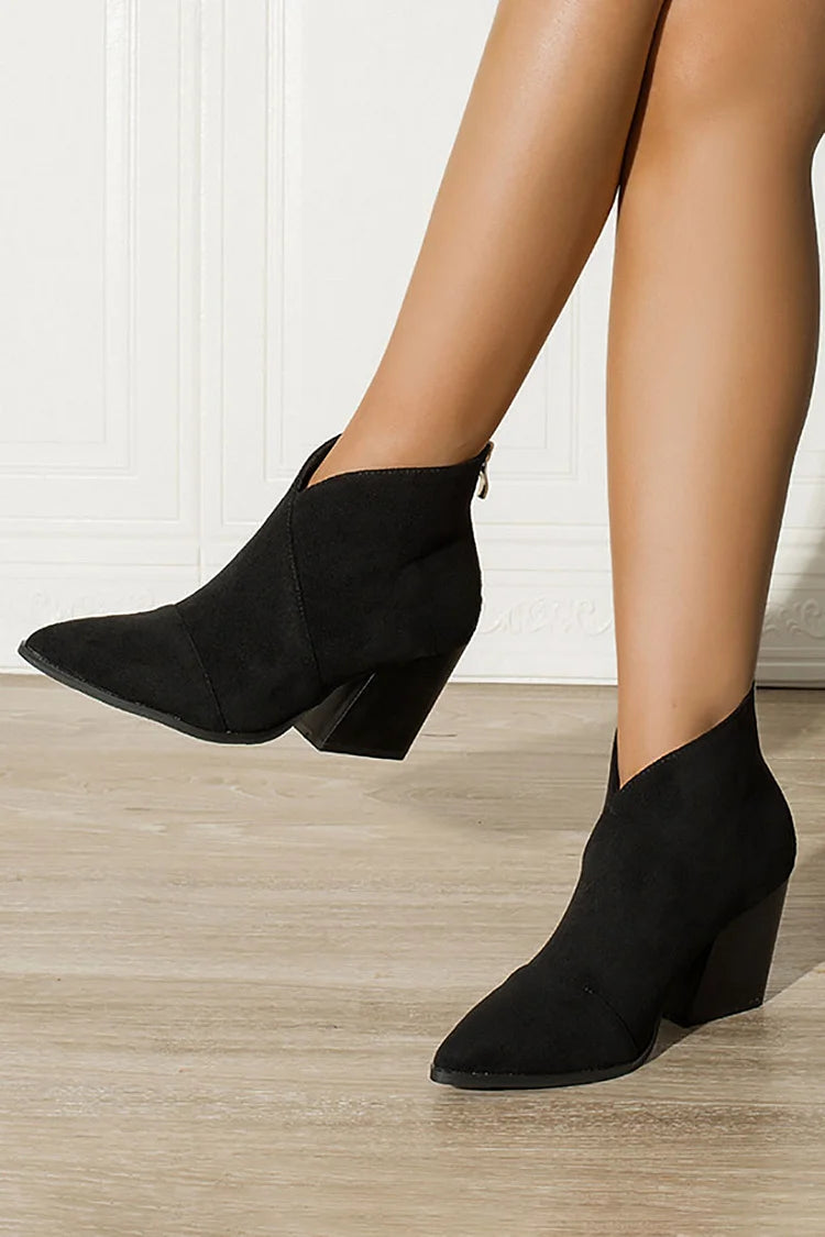 Pointed-Toe Ankle Boot with Suede-Effect Finish