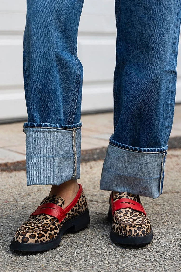 Leopard Print Loafer with Bold Red Accent