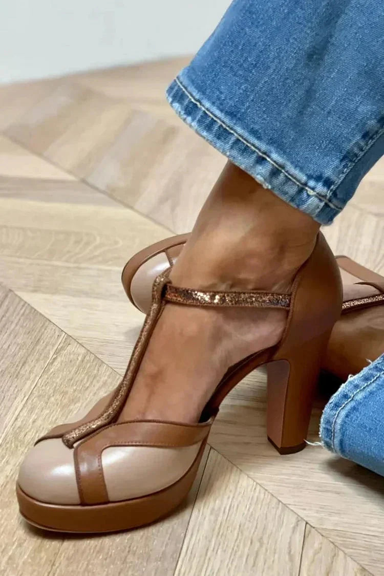 Chic Two-Tone T-Strap Heels