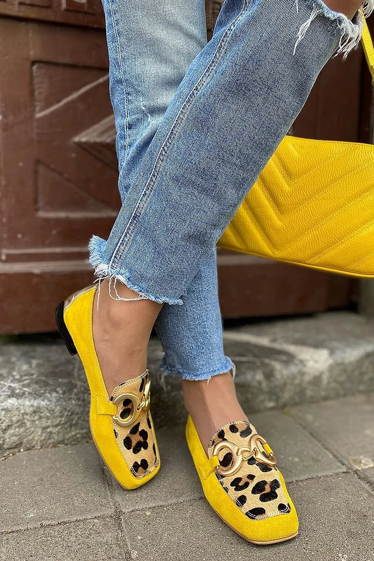 Bright Yellow Loafer with Animal-Print Detail