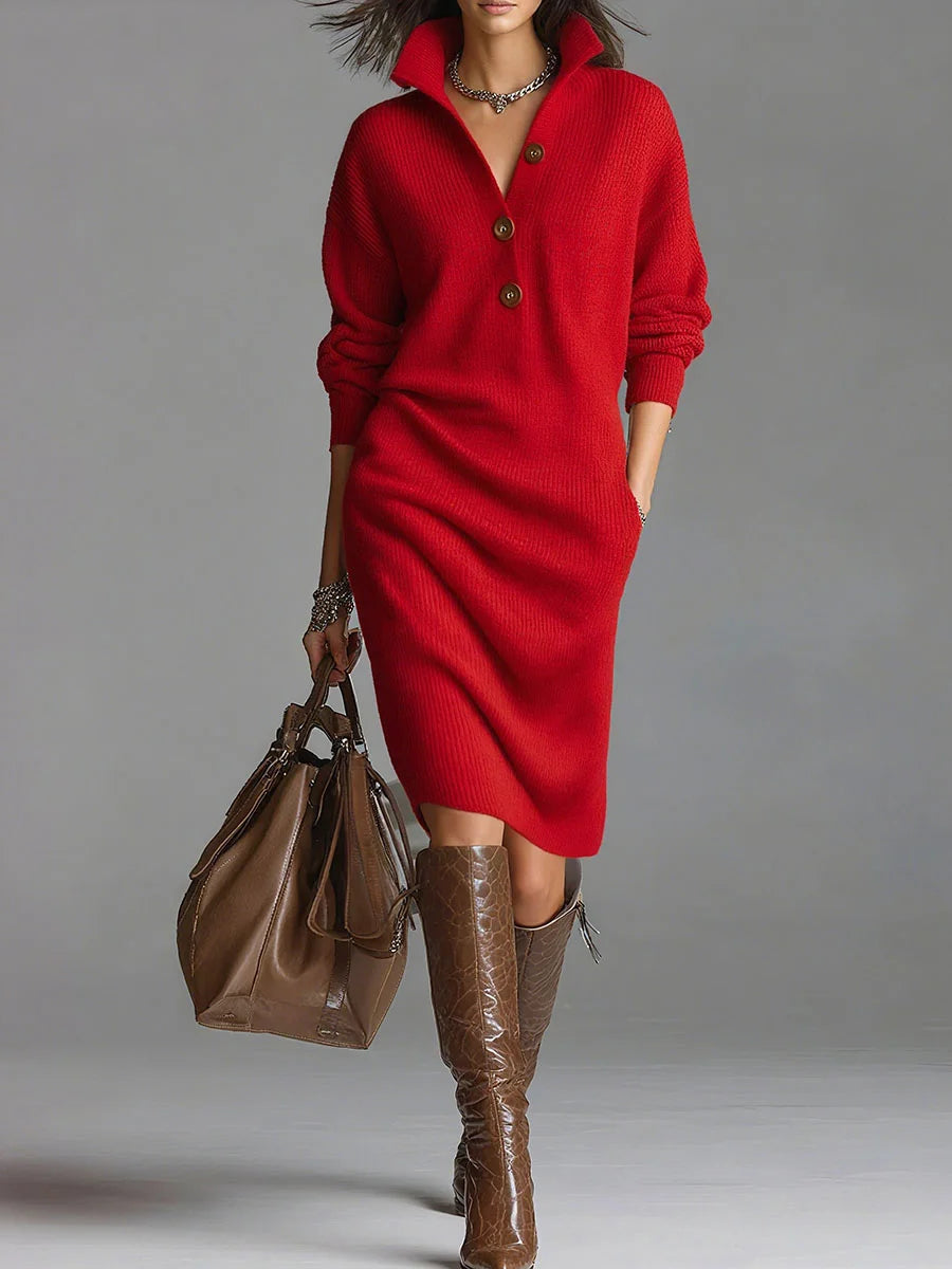 Loose knit turtleneck long sleeve dress in solid color for elegance and comfort