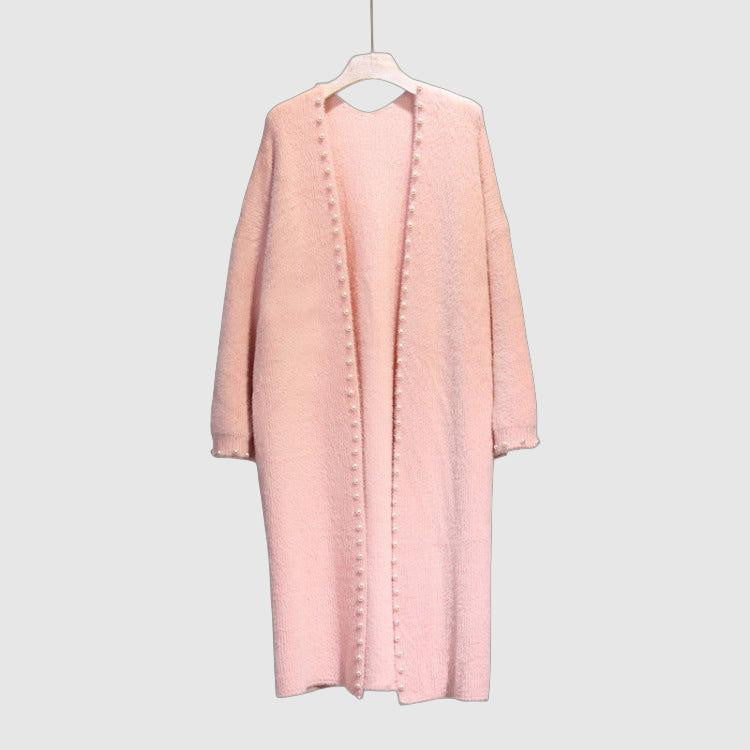 Women's Pearl-Accented Open-Front Knit Cardigan