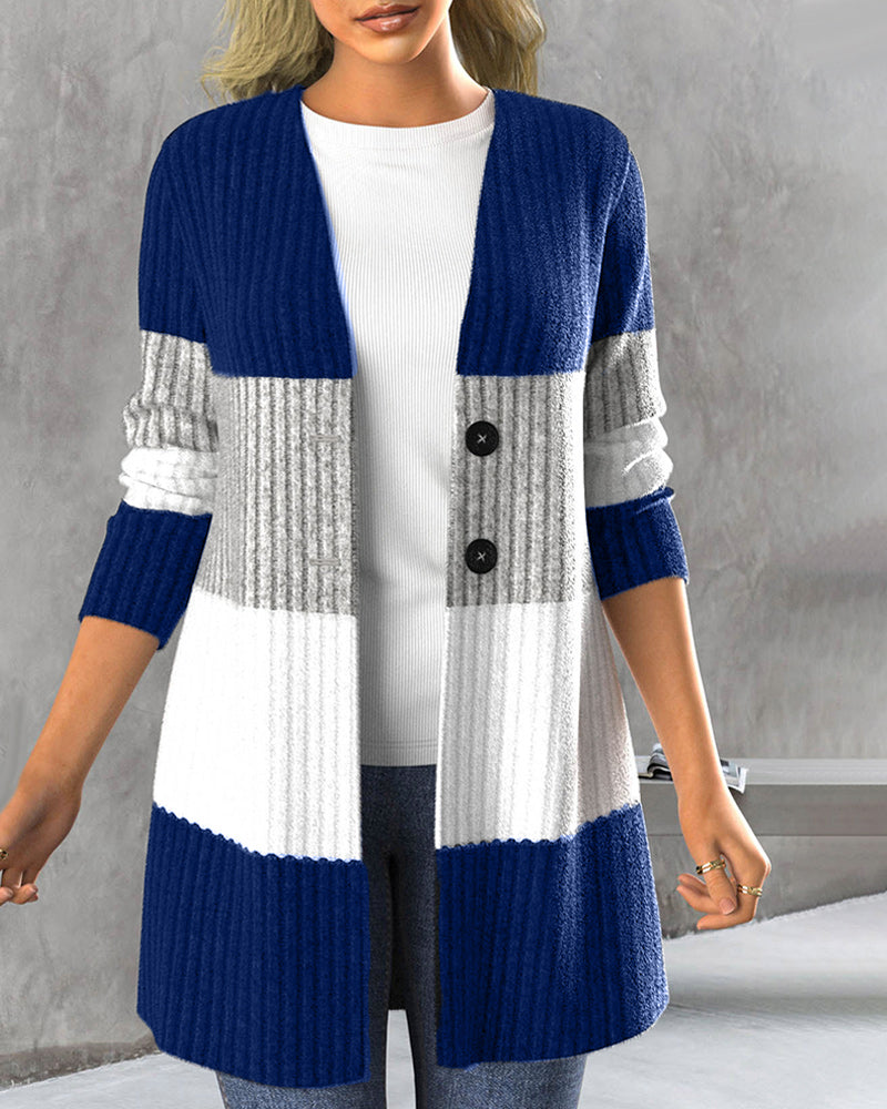 Women's Striped Button-Front Cardigan