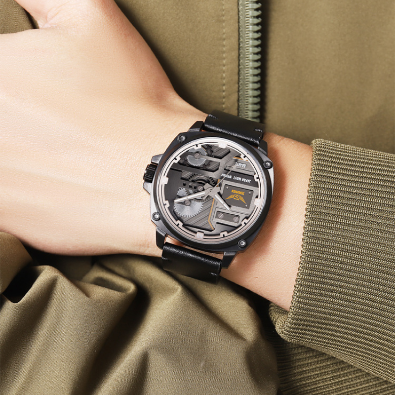 Elegant Men's Leather Watch with Quartz Movement