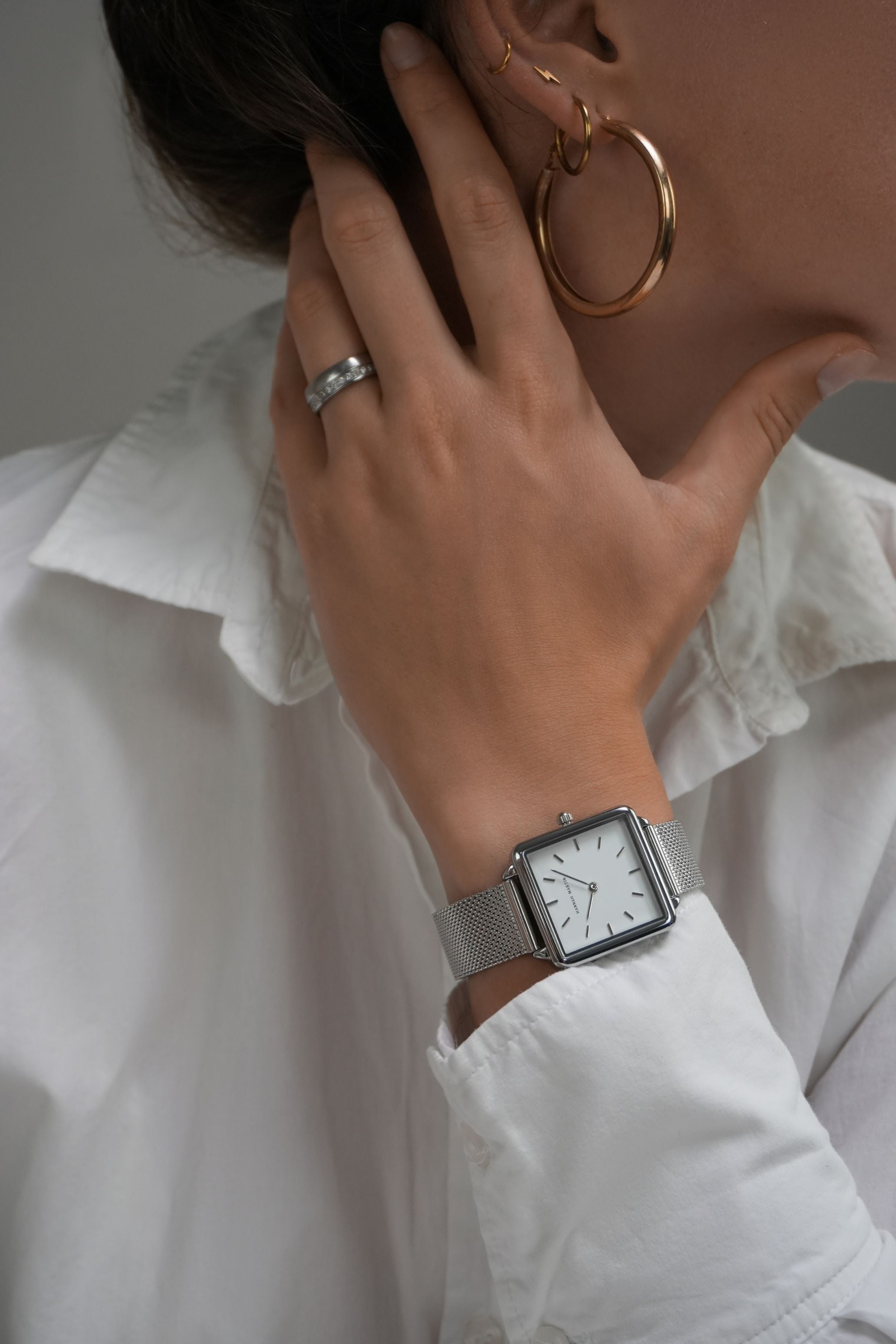 Elegant Zenith Square Silver Watch with Luxury Mesh Band