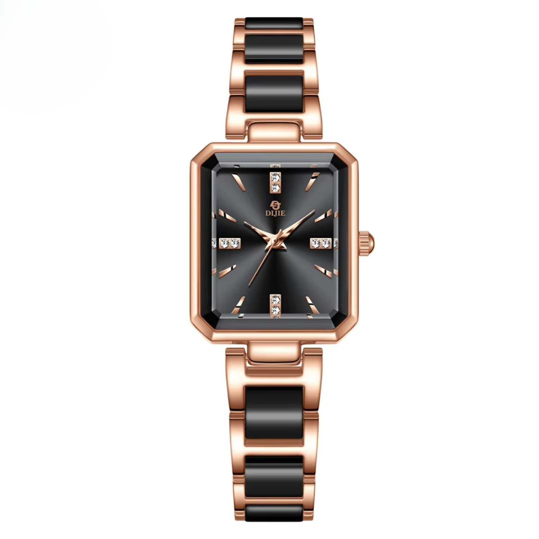 Elegant Square Quartz Watch with Diamonds, Sophisticated and Chic