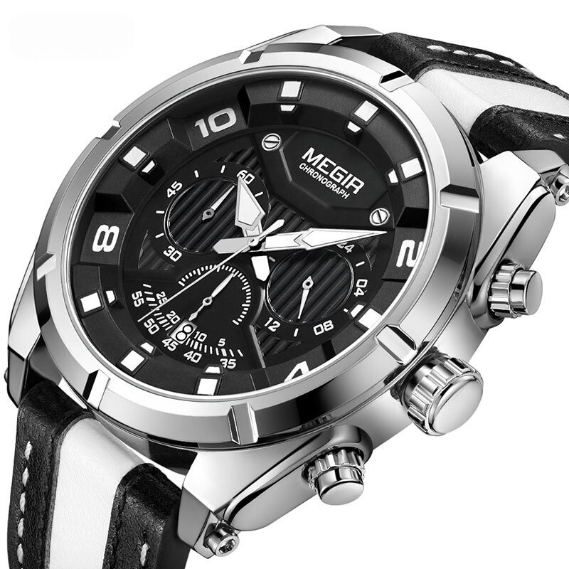 Luxury Sports Chronograph Watch in Military Leather