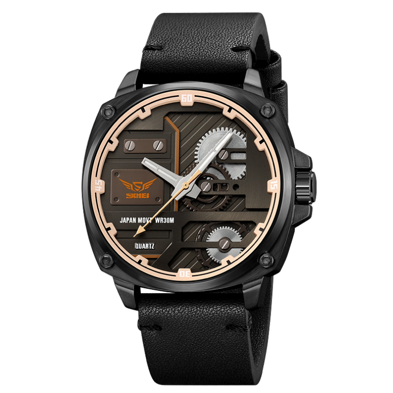 Elegant Men's Leather Watch with Quartz Movement