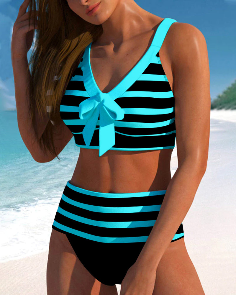 Retro Striped High Waist Bikini