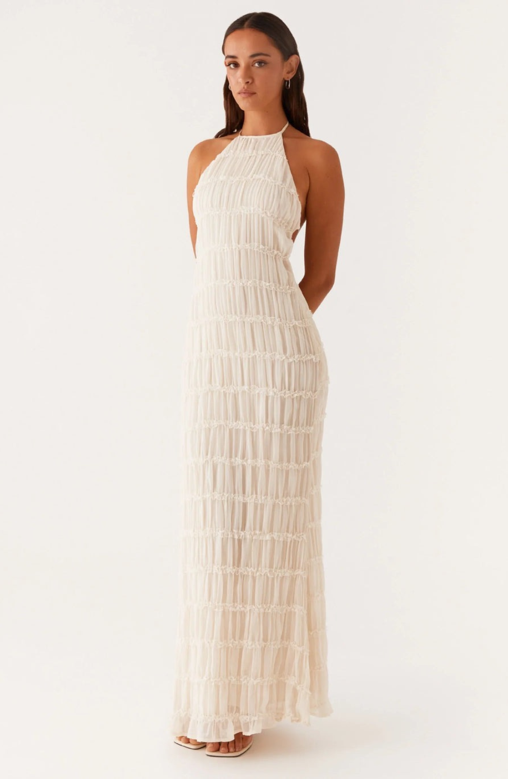 Caroline Textured Halter-Neck Maxi Dress – Effortless Summer Elegance