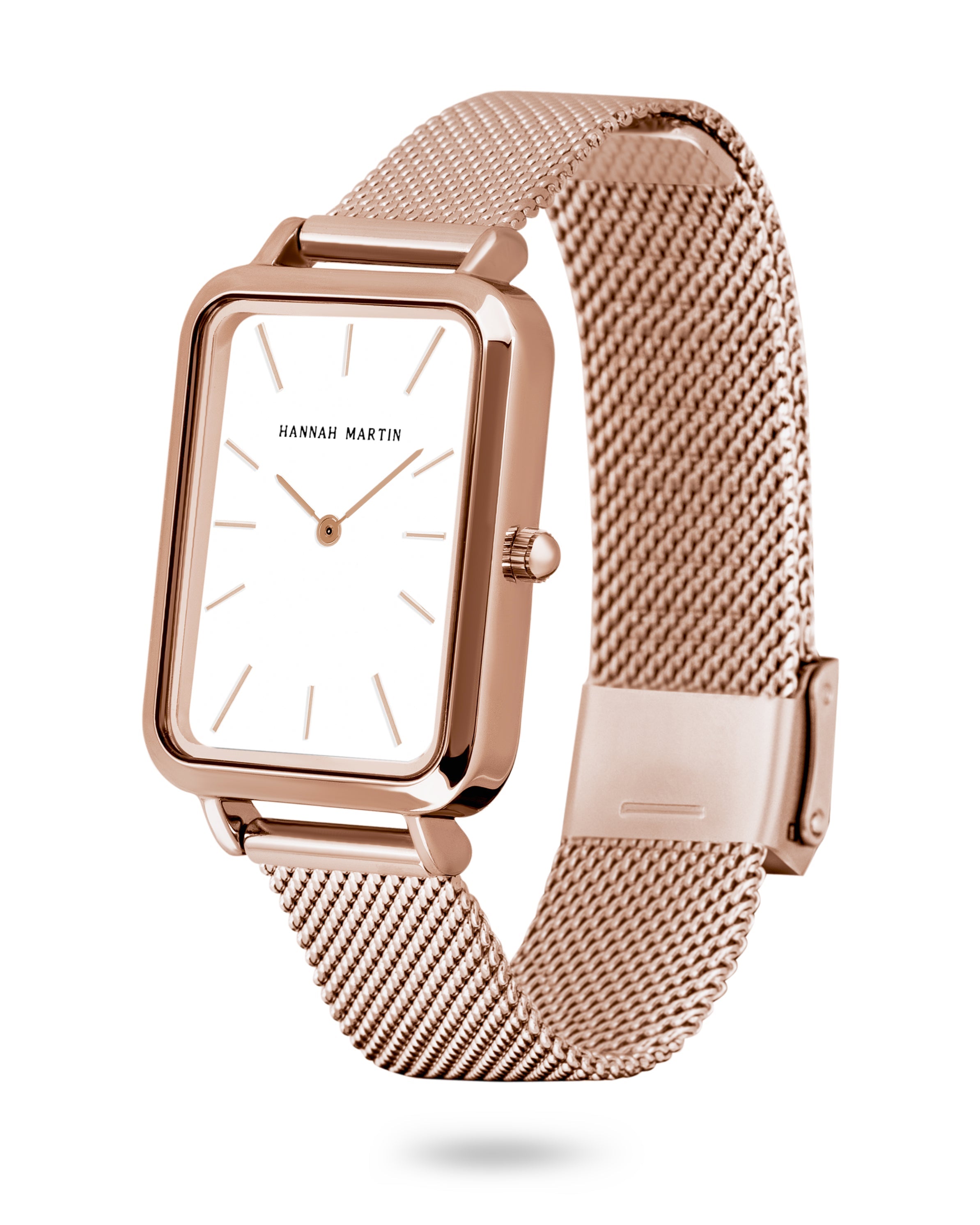 Luxury Rectangular Rose Gold Watch with Elegant Mesh Band