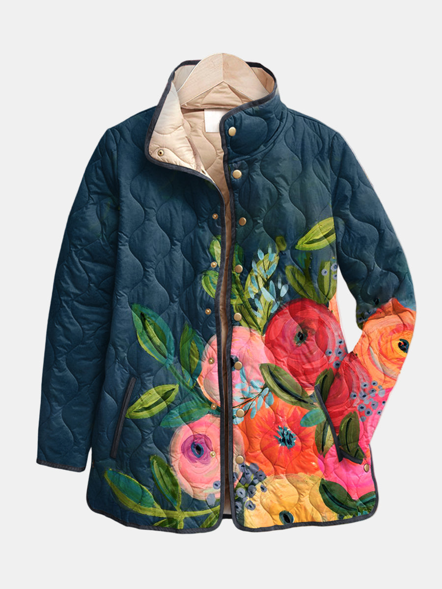 Amaya Vintage Floral Print Quilted Jacket — Timeless Style & Cozy Comfort