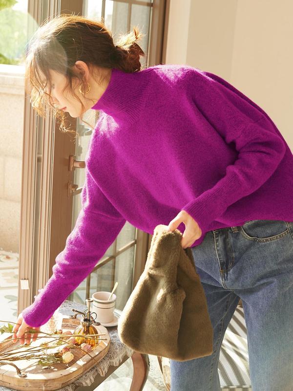 Women's High-Neck Loose-Knit Pullover Sweater