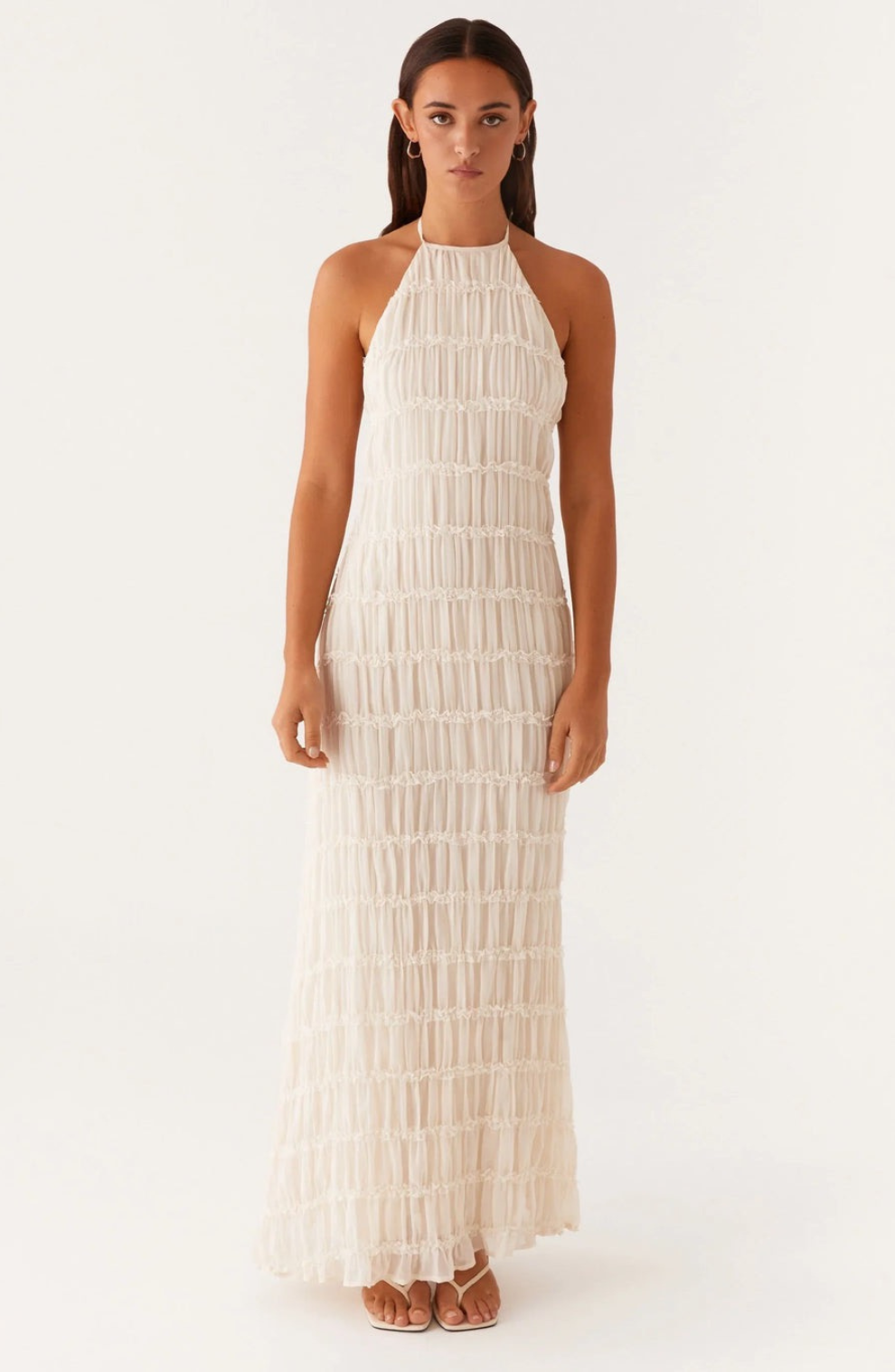 Caroline Textured Halter-Neck Maxi Dress – Effortless Summer Elegance