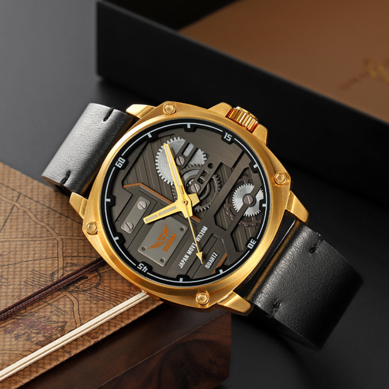 Elegant Men's Leather Watch with Quartz Movement