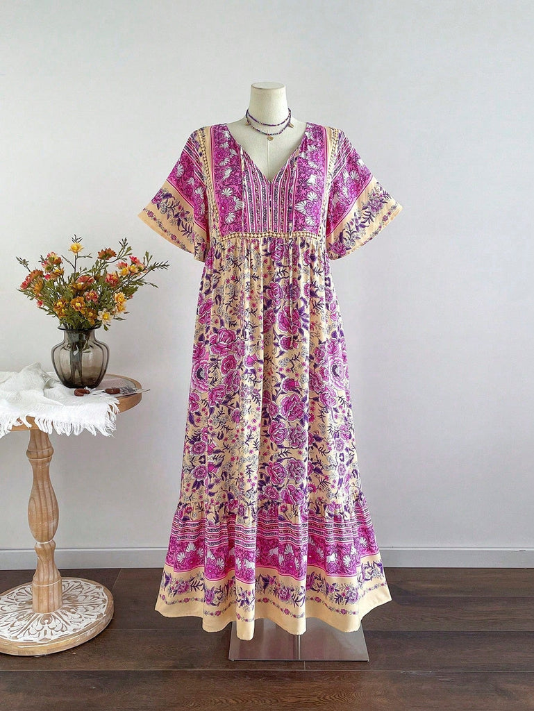 Plus-Size Boho Floral Maxi Dress - Flowy, Elegant & Comfortable