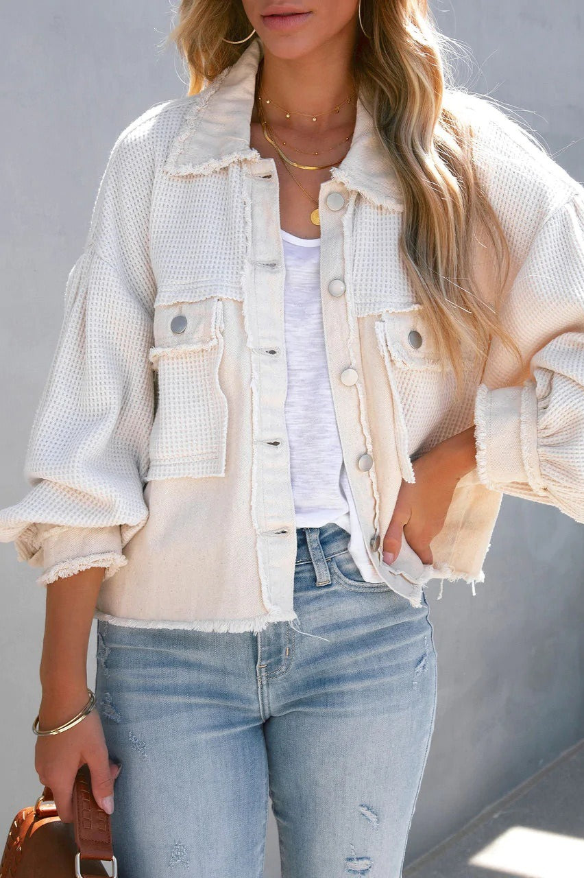 Long-sleeve honeycomb velvet coat for a stylish and warm look