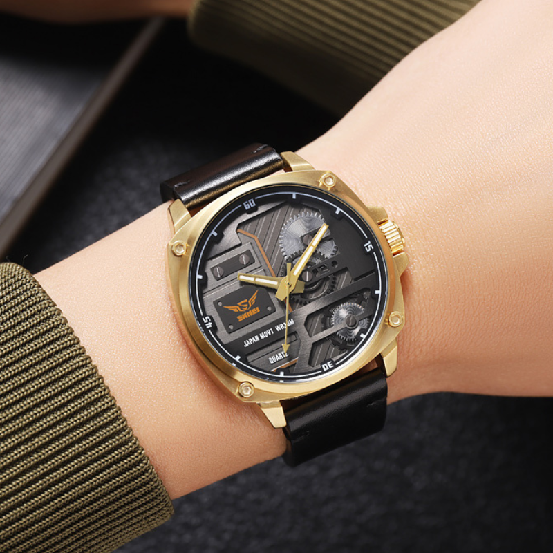 Elegant Men's Leather Watch with Quartz Movement